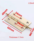 Brushed Brass Decorative Cabinet Door Butt Hinge Gold Finish for Cupboard 2.5 Inch, dimensions marked, premium hardware