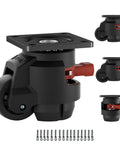 Set of 4 Heavy Duty Leveling Casters with Rock Solid Nylon Wheels and Thickened Steel Base for stability on uneven surfaces.