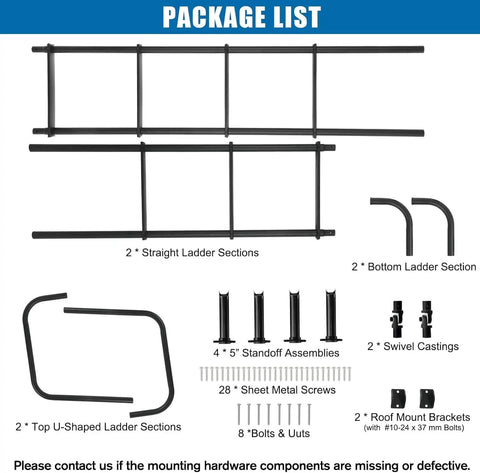 Premium Aluminum Exterior RV Ladder 7 Step For Travel Trailers Universal Outdoor Ladder Lightweight Yet Heavy Duty Rust Resistant Easy Install Supports Up To 250 Pounds package list with ladder sections and mounting hardware