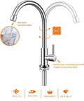 Straight Up Brushed Nickel Cold Water Faucet Single Handle Single Hole Setup For Kitchen Or Outdoor Use Built Heavy Duty With Lead Free Stainless Steel And Extended Threaded Rod For Hassle Free Install.