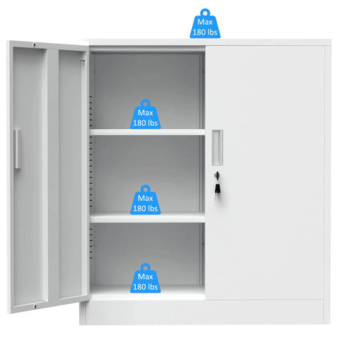 Locking Metal Storage Cabinet With Adjustable Shelves For Home Office And Garage Black Compact Lockable Cabinet With Doors And Door Catch For Secure Storage Heavy Duty Build No Fuss, open white cabinet with weight capacity labels