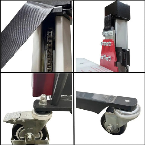 Close-up views of Lightweight Powered Ram Work Positioner Truck Boasting A Hefty 330 Lb Capacity And 62 Inch Lift Range components.