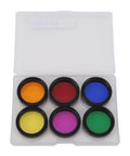 1.25 Inch Telescope Filter Set With Moon And Polarizing Filters in a case, includes multi-colored stackable eyepiece filters.
