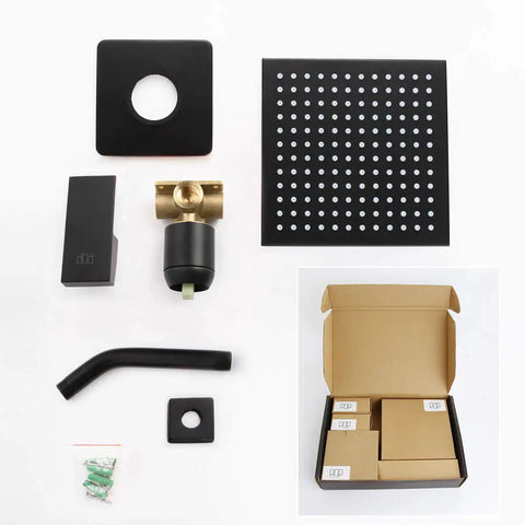 Slick Matte Black Shower Faucet Set With Rainfall System Featuring Stainless Steel Shower Head And Brass Valve, packaging included
