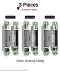 Heavy Duty Hydraulic Buffer Door Hinges With Silent Adjustable Damping For Smooth Invisible Installation On Interior And Exterior Doors Zero Drama Setup And Pro Grade Build, silver color, three pieces, 100kg bearing capacity.