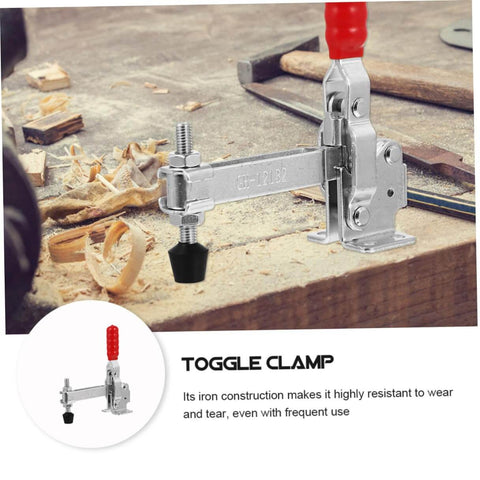 Welding Toggle Clamps 2 Pack Quick Release Fixed Hand Clamps With Rubber Tips For Workshop Jig Fixtures Woodworking And Welding Projects Heavy Duty Pro Grade For Fast Accurate Material Positioning And Secure Hold on workshop table.