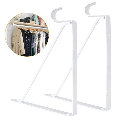 Heavy Duty Closet Rod Brackets 4 Pack White 11 X 11 X 1 Inch Shelf And Rod Support Brackets For Hanging Clothes in use.