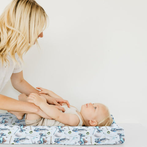 Unisex Baby Changing Pad Cover Cozy Soft Breathable Stretch Fabric 32x16 Inches Golf Themed Watercolor Blue Pattern Safe Snug Fitted Diaper Table Sheet For Boys And Girls