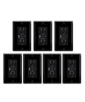 Heavy Duty Black 15 Amp GFCI Outlet With USB C And USB A Fast Charge Ports, 7 Pack arranged in a grid view.