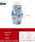 Half Inch Galvanized Steel Cross Socket 4 Way Pipe Fitting DN15 for Industrial DIY Projects, showing dimensions and size chart.