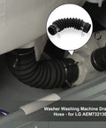 Heavy Duty Washing Machine Drain Hose Connecting Tub To Pump Compatible With LG Washers Model AEM73213001 thick rubber hose installed in a washer.