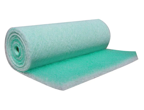 40.5 X 300 Ft Paint Spray Booth Floor Filter Roll Green Fiberglass Overspray Arrestor rolled out for ventilation use.