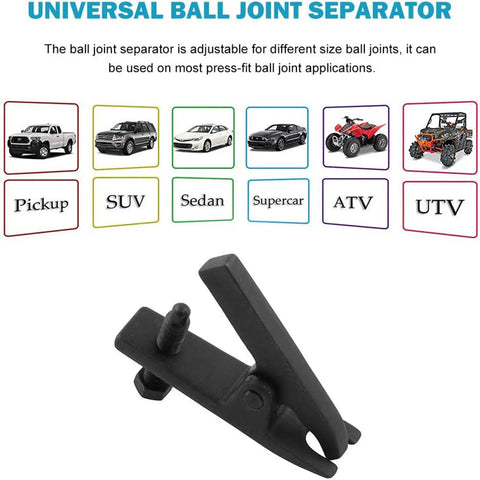 Heavy Duty Ball Joint Separator Tool With Expandable Fork for versatile use on various vehicles, showing adjustable steel design.