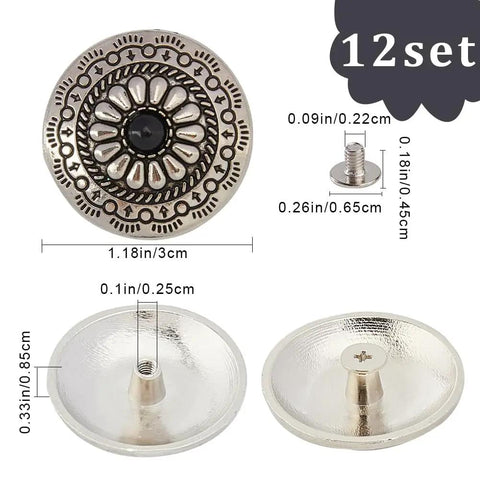 Knockout Vintage Screw Back Buttons 30mm Round Conchos with alloy base and black artificial turquoise for DIY leather projects