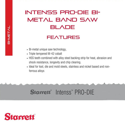 Pro Die Intenss Bi Metal Band Saw Blade With M 42 Cobalt HSS Teeth For Tool Die Mold Steels Long Lasting Heavy Duty Cut For Contour Work On Vertical Machines Split Chip Advantage 7 Ft 8-1/2 In 1/2 In Wide.025 In Thick RG-S-W