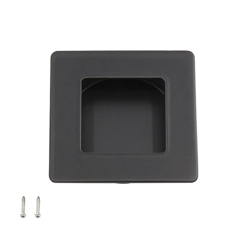 Black Flush Sliding Door Pull 2 Pack Recessed Closet Cabinet Finger Pulls with screws, square, flat black finish