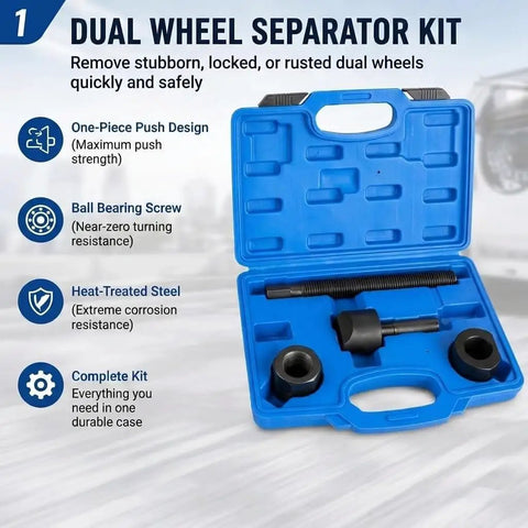Heavy Duty Dual Wheel Separator Tool For Stuck Hub Removal With One Piece Pusher Ball Bearing Driven Kit in blue case