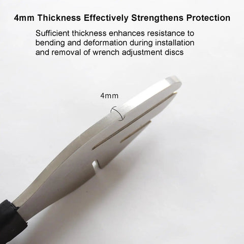 Close-up of Bike Disc Rotor Truing Fork Tool For Mountain And Road Bikes With Comfortable Handle Stainless Steel Rotor Alignment Wrench showing 4mm thickness detail.