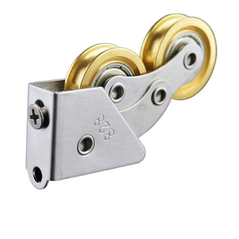 Heavy Duty Double Wheel Sliding Door Pulleys For Pantry And Closet Tracks Runs Slick Replacement Rollers With Dead Silent Bearing, gold and silver double wheel roller.