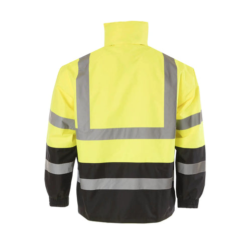 Back view of Hi Visibility Waterproof Rain Jacket With Mesh Lining Meets ANSI ISEA 107 2015 Class 3 Type R