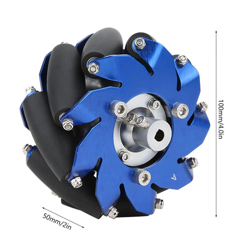 Four Inch Mecanum Wheel Right With Aluminum Body And TPU Rollers For Industrial Robot Parts showing side view