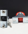Front and side view of 1 Inch Rigid Plate Caster Wheels No Brake For Furniture 6 Pack With Free Screws Red PVC Screw Or Bolt Mount
