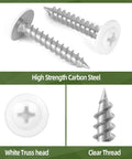 Self Tapping Wood Screws Set With 190 Pieces Number Eight Truss Head White Phillips Drive Assortment Kit