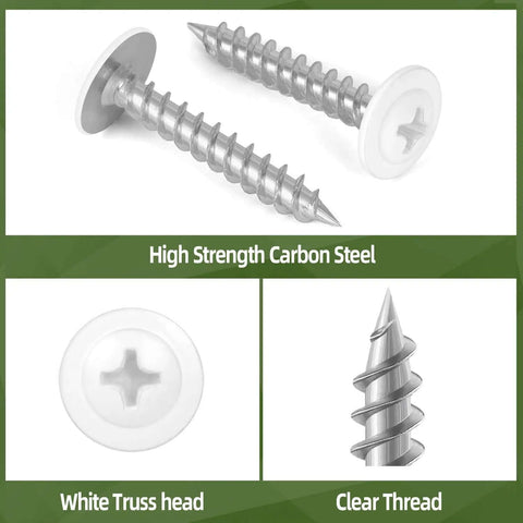 Self Tapping Wood Screws Set With 190 Pieces Number Eight Truss Head White Phillips Drive Assortment Kit