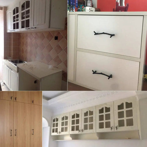 Sturdy Zinc Alloy Vintage Tree Twig Cabinet Knobs And Drawer Pull Handles That Bring Awesome Rustic Charm To Kitchen Cupboards Or Cabin Furniture With No Sweat Install And A Durable Black Look You Will Love Forever on various cabinets