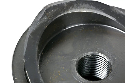 Close-up of Three Inch Deep Draw Conduit Punch And Die For Hydraulic Knockout Driver, showing threaded center, heavy duty steel construction