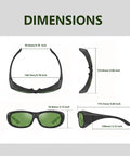 Dimensions of Heavy-Duty Laser Safety Goggles Crafted With Badass OD 6 Plus Eye Shielding Across 808 To 1064 NM Bands.