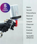 Mini 6 Oz PPS Paint Cup Lids And Liners Kit For Paint Guns with attached cup and spray options list for various coatings.