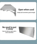 Foldable Stainless Steel Wall Mount Storage Shelf And Fold Down Table For Kitchen Bathroom Balcony, Waterproof Space Saver open and folded