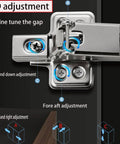 Close-up of adjustable metal component of 4 Piece 180 Degree And 175 Degree Large Angle Soft Close Frameless Cabinet Hinges Set with settings.