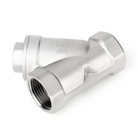 1/4 in NPT stainless steel Y-check valve, female ports, CF8 (304)