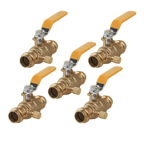 Pack of five premium press ball valve with drain half inch brass plumbing valve heavy duty workhorse lead free DZR forged brass side vent