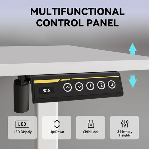 Gamork Electric Standing Desk Frame For 40 To 63 Inch Tabletops control panel with LED display and memory height settings.