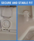 Close-up of Tough As Nails Universal Plastic Toilet Seat Hinge with secure and stable fit for standard toilets.