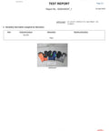 Test report with image of various colored gloves from JI Safety Protective Equipment, showing palm and size details.