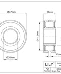 Technical drawing of Tough As Nails Compact Spherical Roller Bearing Stainless Steel 20mm x 47mm for gearboxes and conveyors.