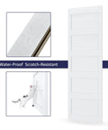 36 By 84 Inch White Sliding Barn Door With 6.6 Foot Brushed Nickel Hardware Kit And Handle, 5 Panel, Waterproof PVC Surface