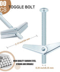 200 Piece Toggle Bolt Kit With Wing Nuts For Drywall One Quarter Inch By Three Inch Heavy Duty Wall Anchors Includes Toggle Bolts And Butterfly Nuts For Home Projects And Small Renovations, carbon steel