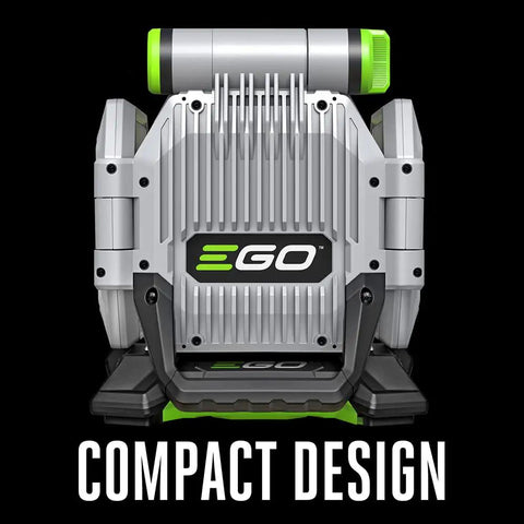 Side view of rechargeable portable work light up to 10,000 lumens with 360-degree folding panels, compact design emphasized