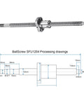 SFU1204 Ball Screw Kit 300Mm Long 12Mm Dia 4Mm Lead With Nut Anti Backlash, diagram and specifications for CNC Machines