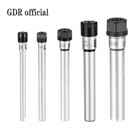 High Precision ER Extension Rod For Machine Tools With Ultra Low Runout 0.005mm Accuracy And Stable Cutting Performance Straight Shank Collet Holder set of five in various lengths and diameters.