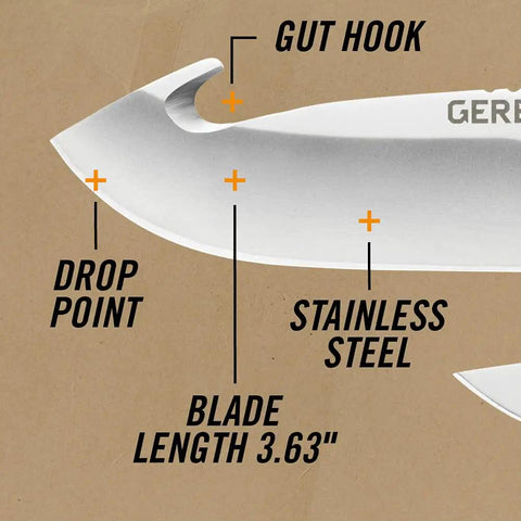 Close-up of gut hook blade from Field Dressing Kit With Gut Hook Knife And Small Caping Blade For Game Processing, 3.63-inch blade.