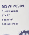 Product packaging for Premium Sterile Polyester And Cellulose Cleanroom Wipes, 9x9 inches, 300 per pack.