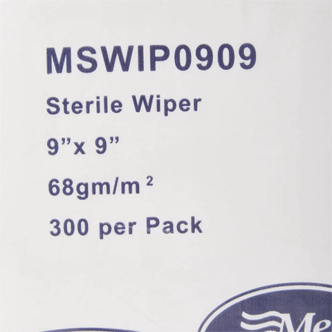 Product packaging for Premium Sterile Polyester And Cellulose Cleanroom Wipes, 9x9 inches, 300 per pack.