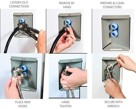 Step-by-step installation of Braided Stainless Steel Washing Machine Hoses Four Feet 90 Degree Elbow Octagon Connections Universal Fit