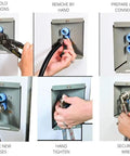 Installation steps for Braided Stainless Steel Washing Machine Hoses 16ft Set with 90 Degree Elbows and Octagon Connections Burst Proof Up To 1500 PSI Color Coded Hot And Cold Universal Fit To All Washers 2 Pack With Bonus Wrench For Quick Install.